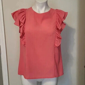 Molly Bracken Ruffled Cap Sleeve Open Back Tie Neck Blouse(L)